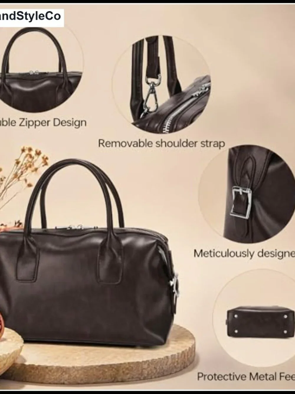Vegan Leather Hobo Bag with Top Handle, Crossbody Shoulder Purse, Boston Bucket